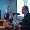  El Fiscal de Derechos Humanos de Jalisco, Dr. Dante Haro Reyes da la bienvenida al Foro, también aparece secretario académico, Dr. José Alberto Becerra Santiago de CUCEA