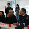 Secretario Académico del CUCEA, Dr. José Alberto Becerra Santiago; la Mtra. Gabriela Villanueva Lomelí, directora del CIEE;  Rodrigo Nava Amezcua,efe de Estado Mayor del Quinto Grupo Aéreo, Diplomado de Estado Mayor  